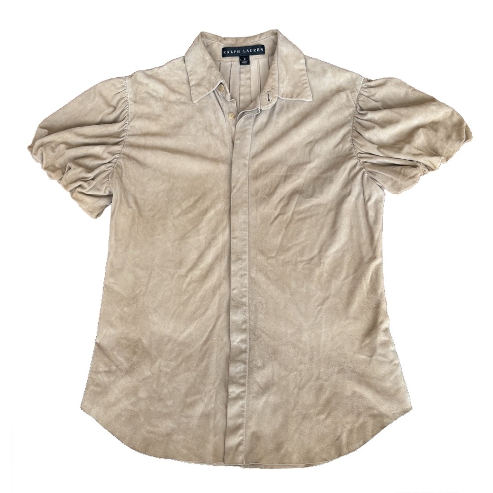 Ralph Lauren Black Label faux suede collard button up shirt size 6